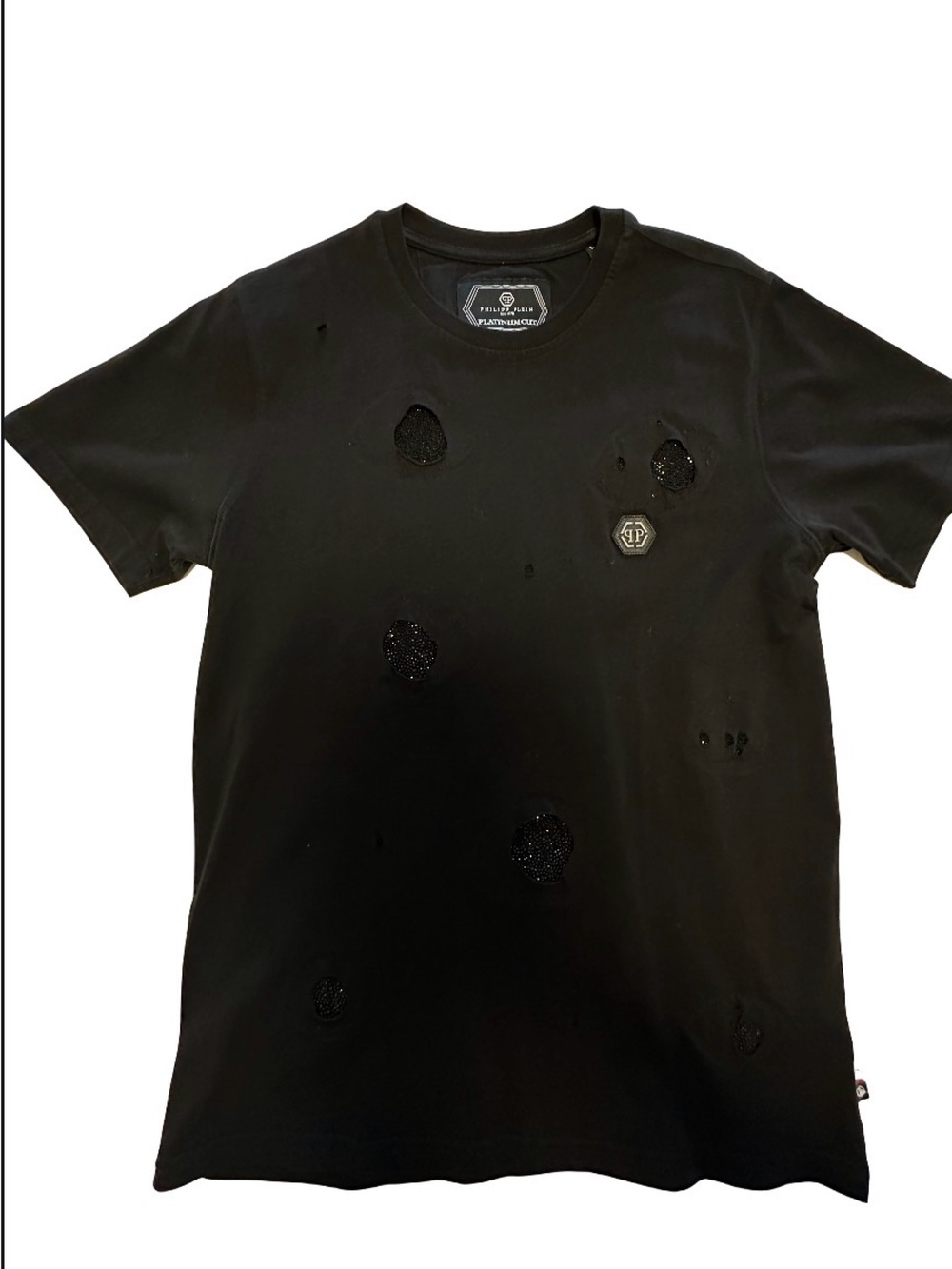 Philipp Plein Luxury Black Distressed T-Shirt - Size L